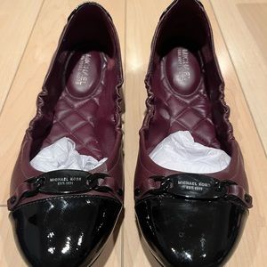 Brand New Michael Kors Joyce Ballet Leather Flat in Plum & Black - Size 6M